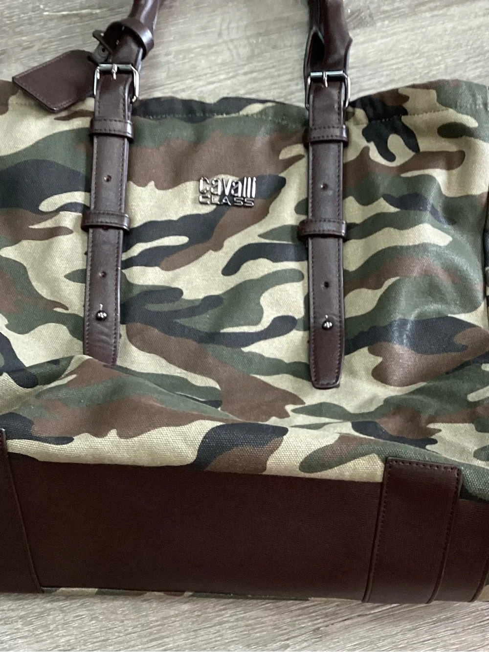 Cavalli Class Camouflage Canvas Tote Bag | Large Foldover Shoulder Bag